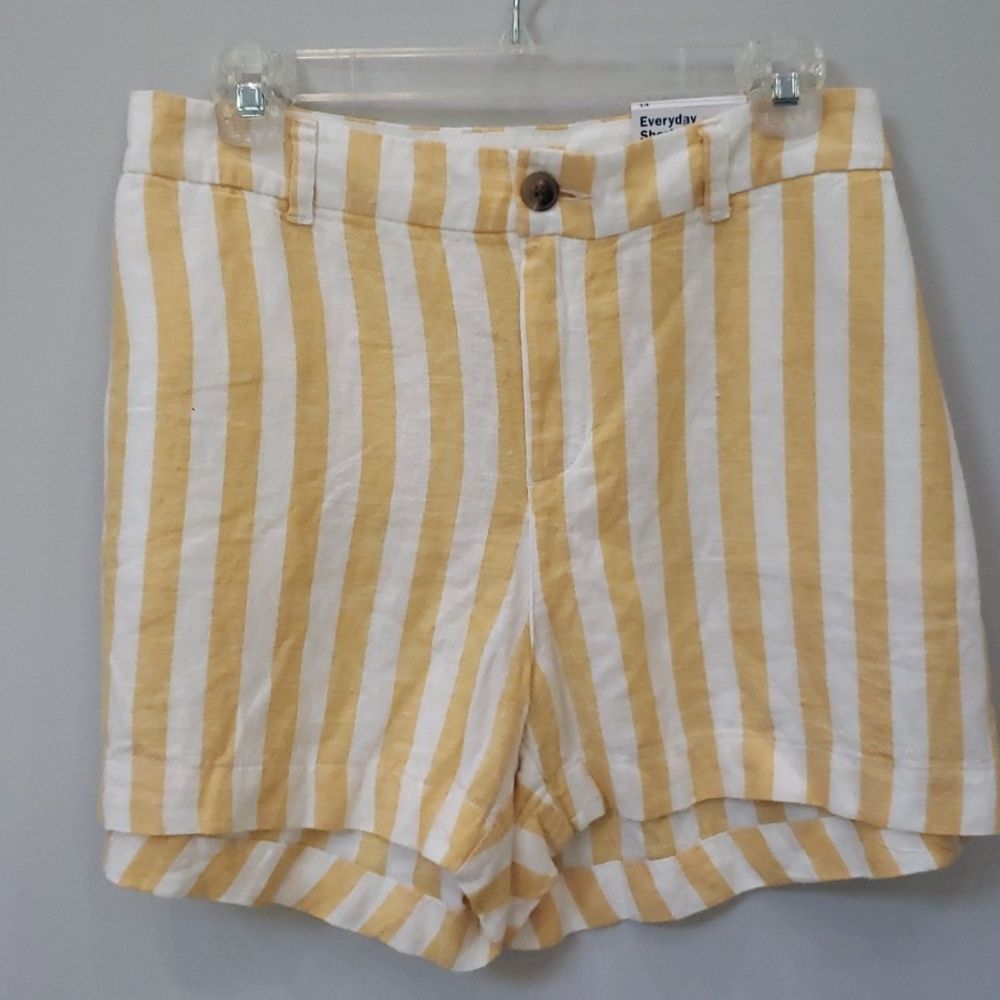 Old Navy Short Womens 14 Linen Blend Everyday Yellow Stripe Coastal Cowgirl